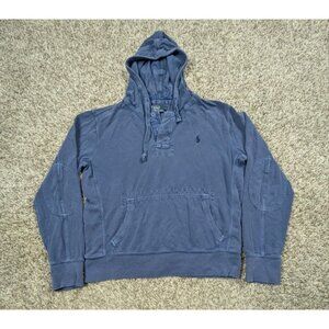 Vintage Polo Ralph Lauren Hoodie Womens Medium Blue Pique Cotton Preppy Pony
